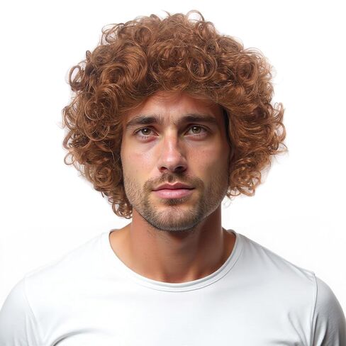 STfantasy Short Curly Afro Wig for Men Mens Synthetic Hair Wigs for Male Man Daily Cosplay Costume Anime Party (Brown) in Kuwait