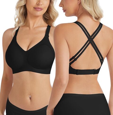 حمالة صدر منخفضة الظهر مبطنة من نوع جيلي برقبة على شكل حرف V حمالة صدر بدون خياطة وحزام قابل للتعديل متقاطع متعدد الاتجاهات بدون ظهر in Kuwait