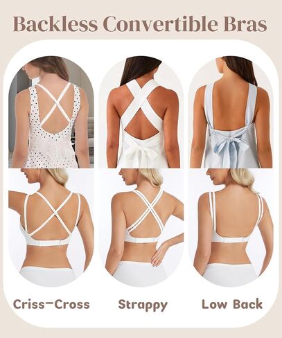 Low Back Bra Strappy Padded Bralette Jelly V Neck Bra Seamless Adjustable Strap Crisscross Multiway Backless Bras in Kuwait