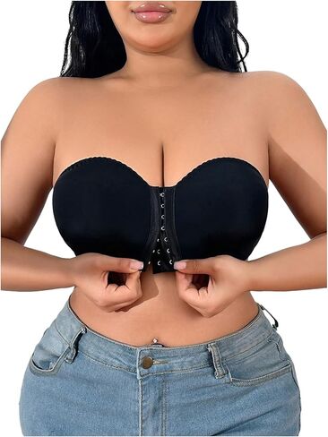GORGLITTER Women's Plus Size Bra Strapless Front Closure No Padding Comfort Wireless One Piece Backless Bandeau Bra in Saudi Arabia