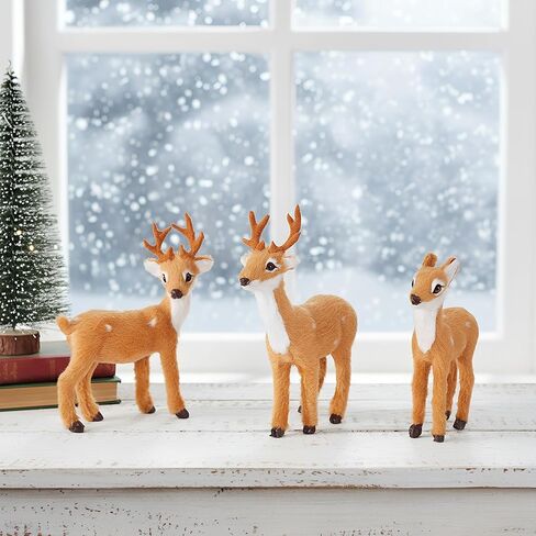 3 Pcs Christmas Reindeer Decor, Festive Holiday Decorations, Rustic Elk Ornaments, Handcrafted Tabletop Decor for Home, Office, Fireplace, Mantle (Brown) in Kuwait