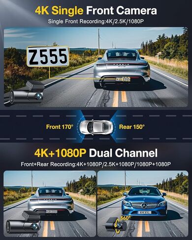 كاميرا GKU Dash Cam الأمامية والخلفية، 4K+1080P كاميرا داش مزدوجة للسيارات مدمجة 5 جيجا هرتز واي فاي GPS، مع بطاقة SD 64 جيجا، كاميرا عرض 1.47 بوصة، وضع وقوف السيارات 24 حصان، التحكم في التطبيق، رؤية ليلية فائقة، WDR، دعم بحد أقصى 256 جيجابايت in Kuwait