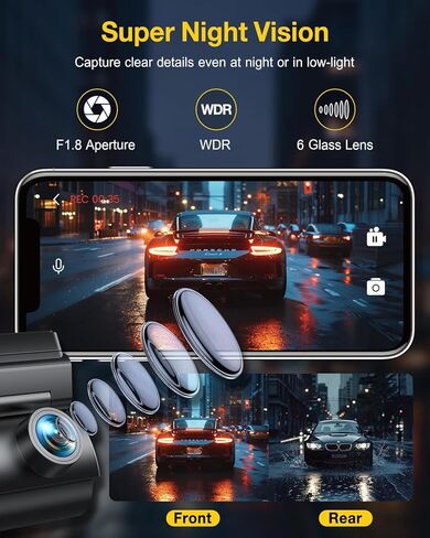 كاميرا GKU Dash Cam الأمامية والخلفية، 4K+1080P كاميرا داش مزدوجة للسيارات مدمجة 5 جيجا هرتز واي فاي GPS، مع بطاقة SD 64 جيجا، كاميرا عرض 1.47 بوصة، وضع وقوف السيارات 24 حصان، التحكم في التطبيق، رؤية ليلية فائقة، WDR، دعم بحد أقصى 256 جيجابايت in Kuwait