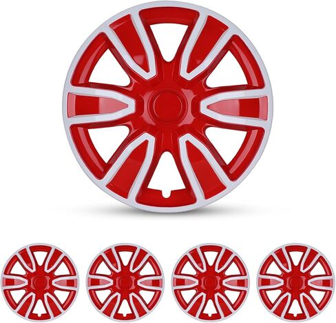 CPW 14" Hubcaps Snap Universal Wheel Rim Cover On Car Truck SUV ABS Material for Car Accessories Wheel Covers Snap Clip Tire Rim Replacement, Set of 4 (14 Inch, Black Lacquer & Red Lacquer) in Saudi Arabia