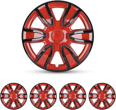 CPW 14" Hubcaps Snap Universal Wheel Rim Cover On Car Truck SUV ABS Material for Car Accessories Wheel Covers Snap Clip Tire Rim Replacement, Set of 4 (14 Inch, Black Lacquer & Red Lacquer) in Saudi Arabia