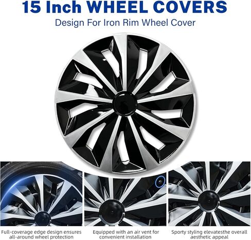 Hubcaps 15 Inch Fit for R15 Iron Wheels Universal ABS Plastic Wheel Covers Set of 4 Snap-On Rim Caps for Most Cars Trucks SUV Sedans 4Pcs 15 Inch Wheel Covers Rims Hubcaps Direct Replacement in Saudi Arabia