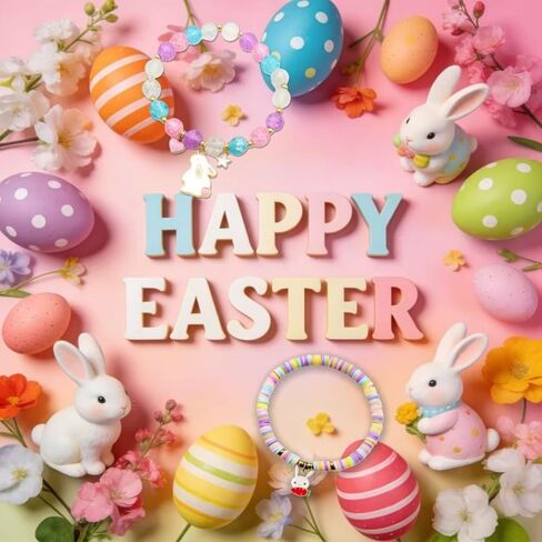 2 قطعة عيد الفصح سعيد مطرز أساور تمتد للنساء عيد الفصح أساور سلة هدايا الأرنب مع بطاقة للفتيات المراهقات ابنة حفيدة in Kuwait