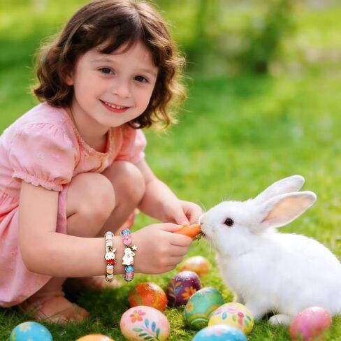 2 قطعة عيد الفصح سعيد مطرز أساور تمتد للنساء عيد الفصح أساور سلة هدايا الأرنب مع بطاقة للفتيات المراهقات ابنة حفيدة in Kuwait