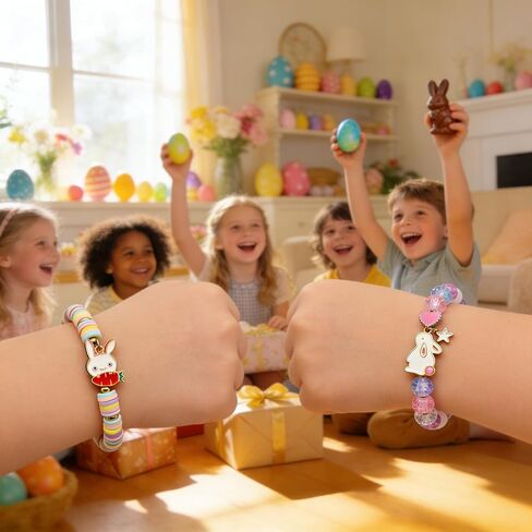 2 قطعة عيد الفصح سعيد مطرز أساور تمتد للنساء عيد الفصح أساور سلة هدايا الأرنب مع بطاقة للفتيات المراهقات ابنة حفيدة in Kuwait