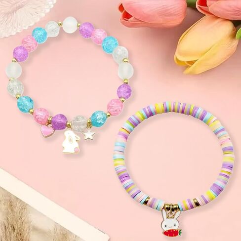 2 قطعة عيد الفصح سعيد مطرز أساور تمتد للنساء عيد الفصح أساور سلة هدايا الأرنب مع بطاقة للفتيات المراهقات ابنة حفيدة in Kuwait