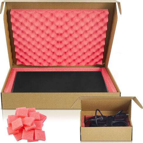 16.7 x 13 x 2.5 Inch Laptop Shipping Box Secure Mailer Box Kraft Mailing Boxes for Laptop Packing Moving with Charger Box, Foam Sheets, Foam Frame, Foam Padding, Fits Most Laptop Screen Sizes (1 Set) in Kuwait