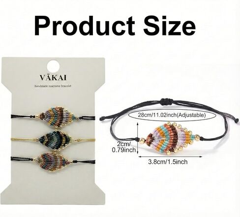 Handmade Macrame Bracelets (3 Pack) - Adjustable Woven Wristbands with Sliding Knot - Unisex Braided Friendship Bands - Surfer Beach Style (Not Elastic) in Saudi Arabia