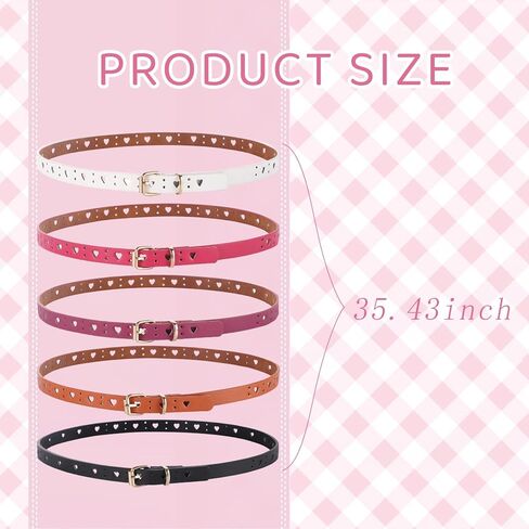 NEWITIN 5 Pieces Girls Belt Durable PU Leather Belts Metal Buckle Heart Circle Hole Youth Toddler Belt for Uniform Casual in Saudi Arabia