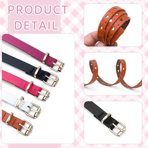 NEWITIN 5 Pieces Girls Belt Durable PU Leather Belts Metal Buckle Heart Circle Hole Youth Toddler Belt for Uniform Casual in Saudi Arabia