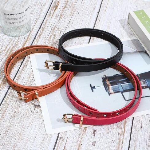 NEWITIN 5 Pieces Girls Belt Durable PU Leather Belts Metal Buckle Heart Circle Hole Youth Toddler Belt for Uniform Casual in Saudi Arabia
