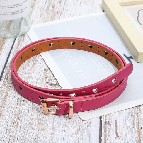 NEWITIN 5 Pieces Girls Belt Durable PU Leather Belts Metal Buckle Heart Circle Hole Youth Toddler Belt for Uniform Casual in Saudi Arabia