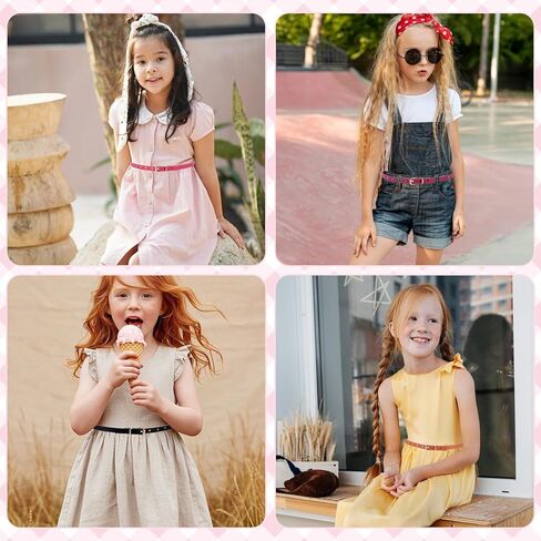 NEWITIN 5 Pieces Girls Belt Durable PU Leather Belts Metal Buckle Heart Circle Hole Youth Toddler Belt for Uniform Casual in Saudi Arabia