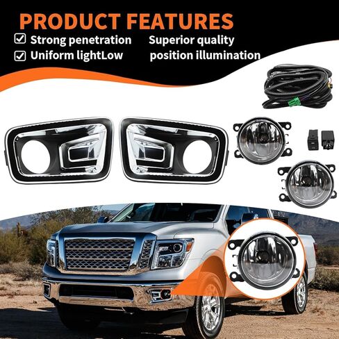 Pair Fog Lights Assembly Compatible with 2017-2018 Titan & 2016-2019 Titan XD Front Fog Lamp with H11 12V 55W Bulbs and Wiring Switch Driver and Passenger Side 62257EZ02B 62256EZ02B in Saudi Arabia