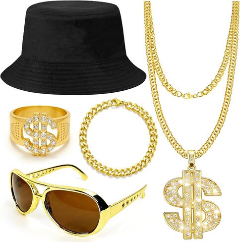 Hip Hop Costume Kit 80s 90s Rapper Accessories for Men Women Cosplay Yellow in Saudi Arabia