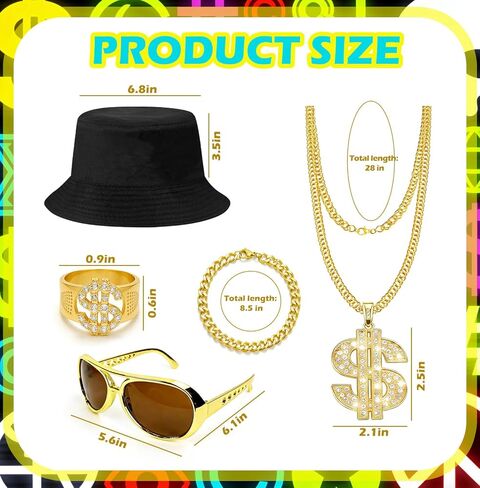 Hip Hop Costume Kit 80s 90s Rapper Accessories for Men Women Cosplay Yellow in Saudi Arabia