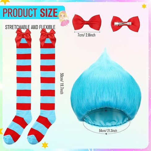 2Sets Blue Thing Costume Set Blue Thing Wig Red Bow Striped Socks Cosplay Accessories for World Book Day Adults in Saudi Arabia