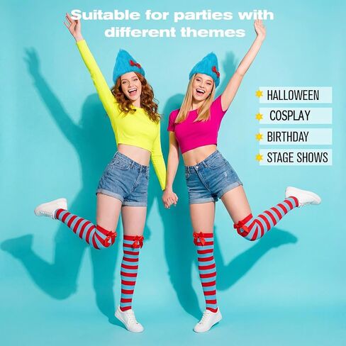 2Sets Blue Thing Costume Set Blue Thing Wig Red Bow Striped Socks Cosplay Accessories for World Book Day Adults in Saudi Arabia
