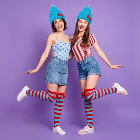 2Sets Blue Thing Costume Set Blue Thing Wig Red Bow Striped Socks Cosplay Accessories for World Book Day Adults in Saudi Arabia