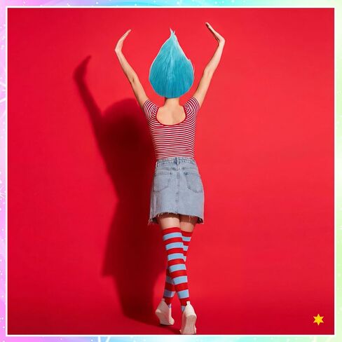 2Sets Blue Thing Costume Set Blue Thing Wig Red Bow Striped Socks Cosplay Accessories for World Book Day Adults in Saudi Arabia