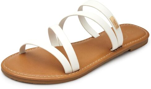 Trary Women's Flat Sandals, Round Open Toe Multi Strap Slide Sandals with Metal Accent, Strappy Dressy Summer Flip Flops Comfortable Casual Beach Shoes for Women in Saudi Arabia