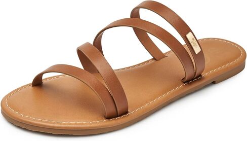 Trary Women's Flat Sandals, Round Open Toe Multi Strap Slide Sandals with Metal Accent, Strappy Dressy Summer Flip Flops Comfortable Casual Beach Shoes for Women in Saudi Arabia