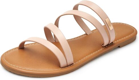Trary Women's Flat Sandals, Round Open Toe Multi Strap Slide Sandals with Metal Accent, Strappy Dressy Summer Flip Flops Comfortable Casual Beach Shoes for Women in Saudi Arabia