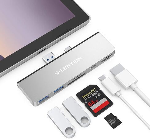محطة إرساء LENTION Surface Pro 7 USB C Hub، محور Microsoft Surface Pro 7 6 في 1، 4K@60 هرتز HDMI، محور قارئ بطاقات SD&Micro SD مزدوج، 2 محور USB 3.0، منفذ شحن من النوع C (CS34، أسود) in Saudi Arabia