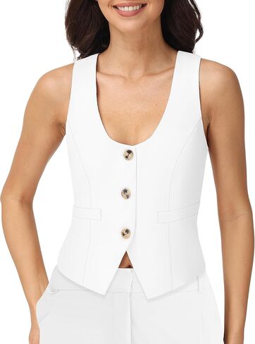 V VOCNI Vest Tops for Women Trendy V Neck Sleeveless Button Down Fully Lined Dressy Casual Suit Vest Waistcoat in Saudi Arabia