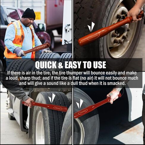 Tire Thumper for Truckers - Fish Bat Knocker - Truckers Tool for Checking Tire Pressure - Ridged Handle with Flat/Rectangular Style Soft Leather Shoelaces(1Pack) in Saudi Arabia
