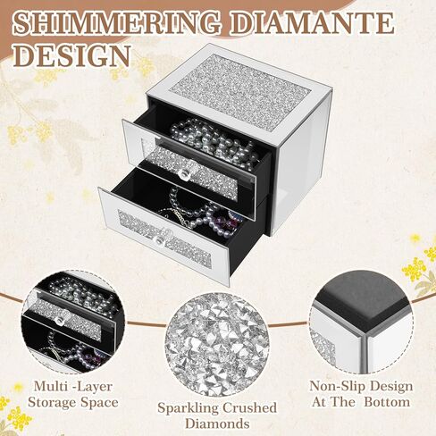 Kenning Silver Jewelry Box 2 Layer Glass Box for Women Crystal Jewelry Organizer Storage Luxury Necklaces Earrings Rings Bracelets Organizer for Gift Decoration in Saudi Arabia
