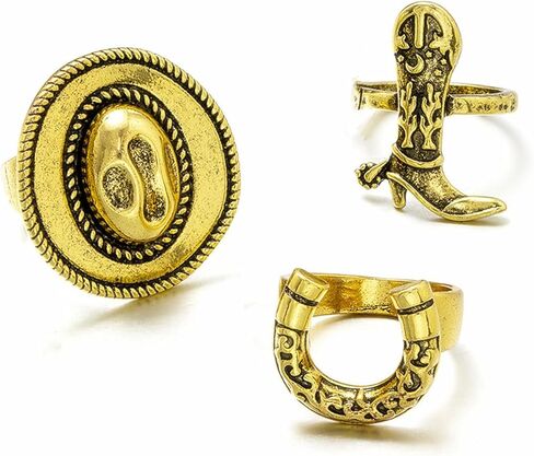 Western Cowgirl Cowboy Hats Stackable Rings Set Boho Statement Boot Horseshoe Chic Finger Band Stacking Ring for Women Men Country Concert Rodeo Christmas Holiday Costume Accessories in Saudi Arabia