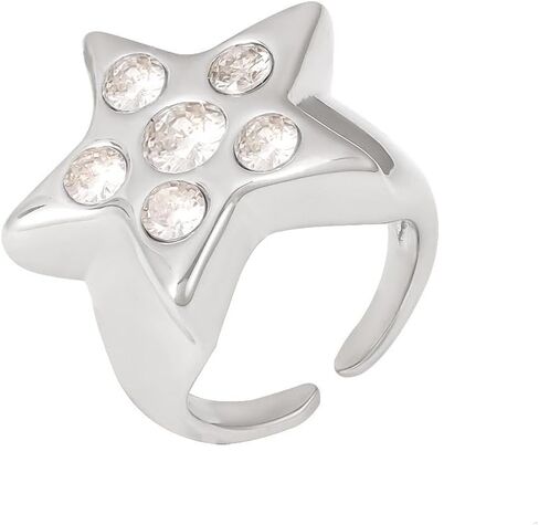 Y2K Rhinestone Large Star Open Band Statement Ring Punk Aesthetic for Women Men Stainless Steel Chunky Pentagram Gothic Grunge Stackable Finger Knuckle Rings Comfort Fit Fashion Jewelry Size 7 in Saudi Arabia