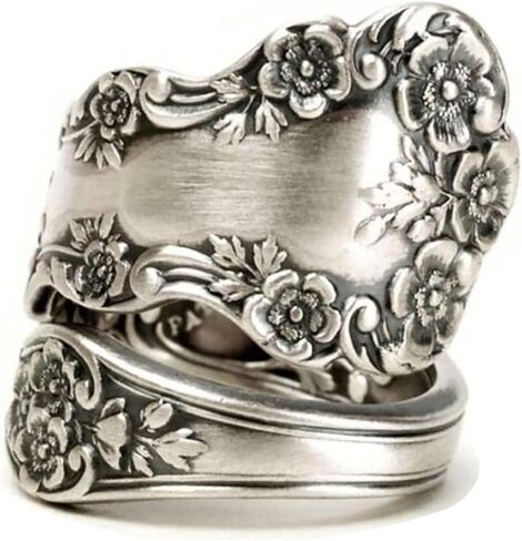 925 Sterling Silver Oxidized Spoon Rings for Women, Size 7 Trendy Stacking Adjustable Open Ring Valentine Prom Festival Jewelry Gift. in Saudi Arabia
