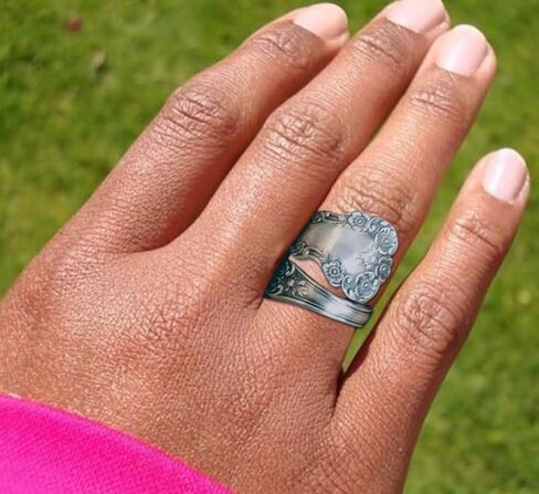 925 Sterling Silver Oxidized Spoon Rings for Women, Size 7 Trendy Stacking Adjustable Open Ring Valentine Prom Festival Jewelry Gift. in Saudi Arabia