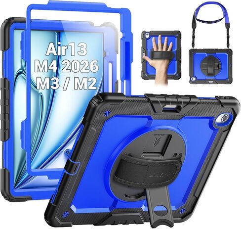 SEYMAC for iPad Air 11 Inch Case 2024 M2 (Air 6th Generation Case), Heavy Duty Shockproof Protective Case with Screen Protector, Stand and Hand/Shoulder Strap for iPad Air 6th Generation, Black in Saudi Arabia