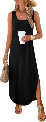 ANRABESS Womens Summer Maxi Sundress 2026 Casual Square Neck Sleeveless Loose Split Tank Shirt Dresses Beach Vacation Clothes in Saudi Arabia