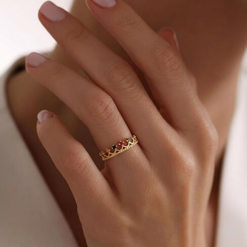 Adjustable Crown Statement Ring Gold Plated Colorful CZ Open Ring for Women Stackable Fashion for Daily Wear in Saudi Arabia