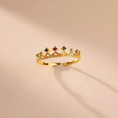Adjustable Crown Statement Ring Gold Plated Colorful CZ Open Ring for Women Stackable Fashion for Daily Wear in Saudi Arabia
