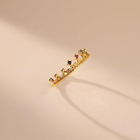 Adjustable Crown Statement Ring Gold Plated Colorful CZ Open Ring for Women Stackable Fashion for Daily Wear in Saudi Arabia