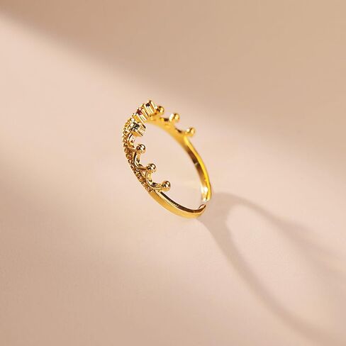 Adjustable Crown Statement Ring Gold Plated Colorful CZ Open Ring for Women Stackable Fashion for Daily Wear in Saudi Arabia