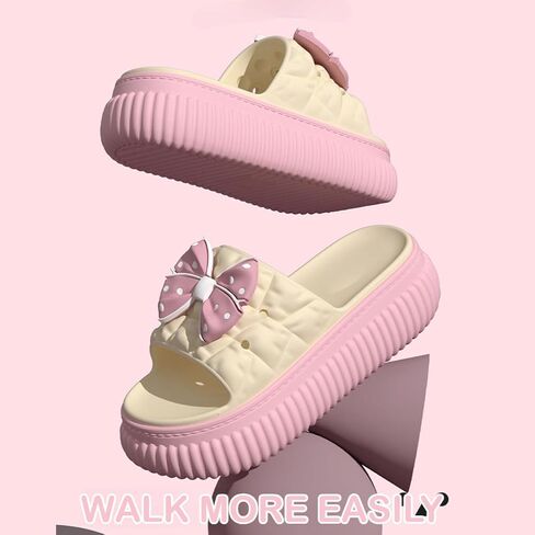 Bow Sandals for Women Flat Thick Sole Pink Beach Slippers Kawaii Comfortable Slip on Slide Sandals Summer Outdoor in Kuwait