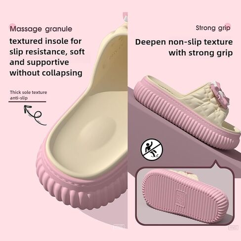 Bow Sandals for Women Flat Thick Sole Pink Beach Slippers Kawaii Comfortable Slip on Slide Sandals Summer Outdoor in Kuwait