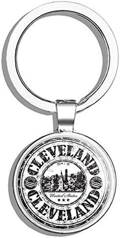Cleveland City Ohio United States Grunge Travel Round Stainless Steel Metal Key Chain Keychain Ring Double Sided Deisgn in Saudi Arabia
