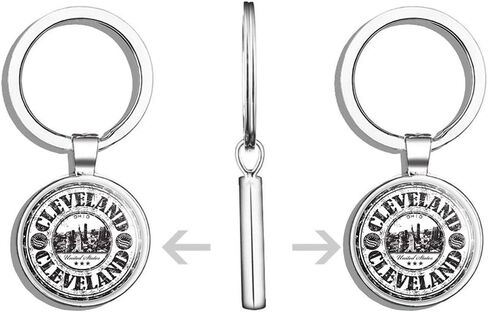 Cleveland City Ohio United States Grunge Travel Round Stainless Steel Metal Key Chain Keychain Ring Double Sided Deisgn in Saudi Arabia