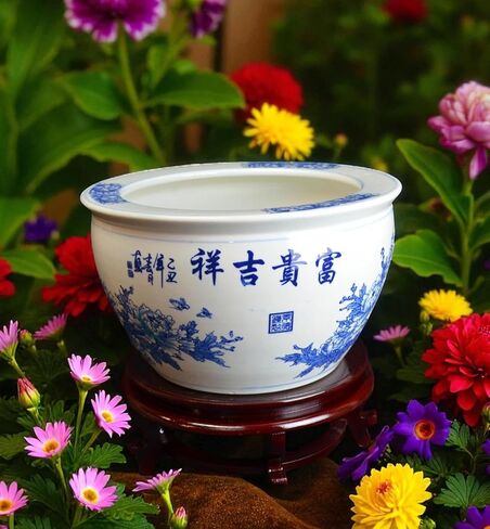 16" Porcelain Blue and White Fishbowl. Fish Bowl Two Dragons Playing with Super Pearl Chinese in Kuwait